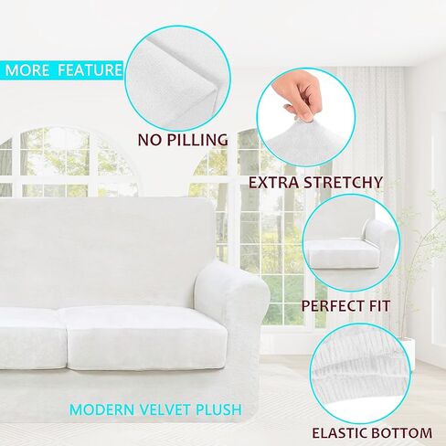 U-NICE HOME 3 قطع غطاء أريكة مخملي ناعم لأريكة وسادة - 2 غطاء مقعد منفصل يبقى في مكانه - غطاء أريكة منزلق لحماية الأثاث للكلاب (مقعد، رمادي داكن) in Kuwait