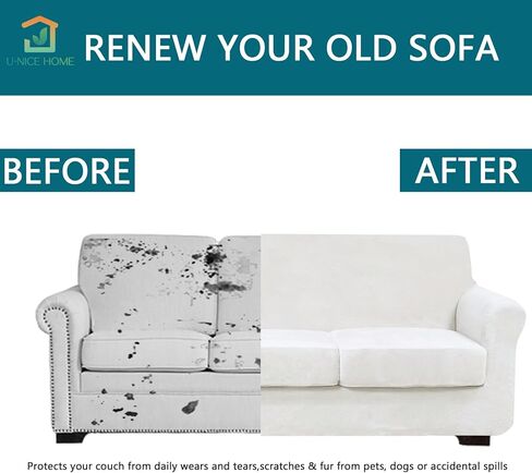 U-NICE HOME 3 قطع غطاء أريكة مخملي ناعم لأريكة وسادة - 2 غطاء مقعد منفصل يبقى في مكانه - غطاء أريكة منزلق لحماية الأثاث للكلاب (مقعد، رمادي داكن) in Kuwait