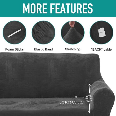 RHF Sofa Slipcover, Couch Covers for 3 Cushion Couch, Sofa Cover for 3 Cushion Couch, Couch Covers for Dogs, Couch Cover for 3 Cushion Couch (Dark Grey-Sofa) in Kuwait