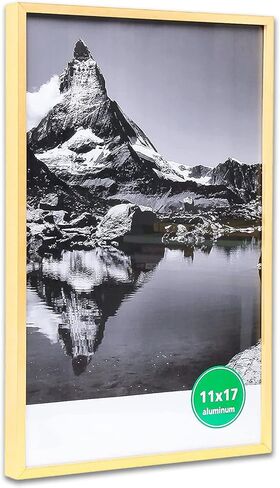 TheDisplayGuys - Contemporary Aluminum Picture Frame - Tempered Glass - 11x17 Tall Poster - Gold - Wall Hanging in Kuwait