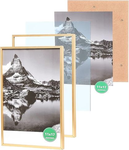TheDisplayGuys - Contemporary Aluminum Picture Frame - Tempered Glass - 11x17 Tall Poster - Gold - Wall Hanging in Kuwait