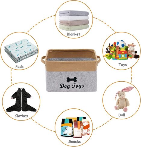 صناديق تخزين ألعاب الكلاب من جيسيت - صندوق تخزين ألعاب وإكسسوارات الحيوانات الأليفة، سلة تخزين منظمة لألعاب الحيوانات الأليفة والبطانيات والمقاود والطعام - رمادي داكن/كاكي in Kuwait