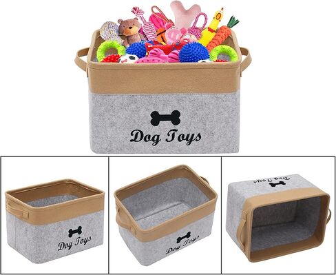 صناديق تخزين ألعاب الكلاب من جيسيت - صندوق تخزين ألعاب وإكسسوارات الحيوانات الأليفة، سلة تخزين منظمة لألعاب الحيوانات الأليفة والبطانيات والمقاود والطعام - رمادي داكن/كاكي in Kuwait