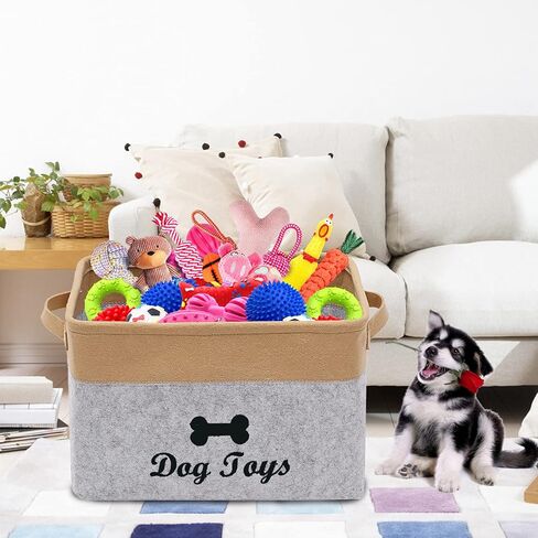 صناديق تخزين ألعاب الكلاب من جيسيت - صندوق تخزين ألعاب وإكسسوارات الحيوانات الأليفة، سلة تخزين منظمة لألعاب الحيوانات الأليفة والبطانيات والمقاود والطعام - رمادي داكن/كاكي in Kuwait
