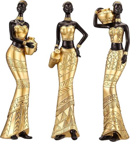 3PACK Vintage African Statue. Hand Sculpture African American Figurines. Exotic Tribal Lady African Art Piece for Home Decor. Figurines Home Decor. Room Decor for Women (Green) in Kuwait