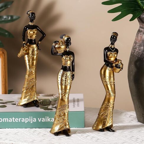 3PACK Vintage African Statue. Hand Sculpture African American Figurines. Exotic Tribal Lady African Art Piece for Home Decor. Figurines Home Decor. Room Decor for Women (Green) in Kuwait