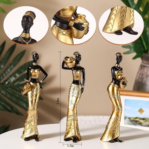 3PACK Vintage African Statue. Hand Sculpture African American Figurines. Exotic Tribal Lady African Art Piece for Home Decor. Figurines Home Decor. Room Decor for Women (Green) in Kuwait