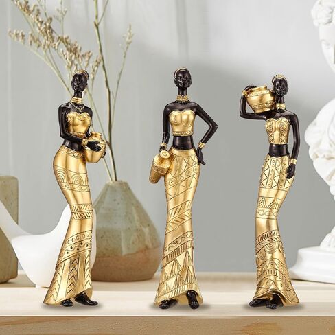 3PACK Vintage African Statue. Hand Sculpture African American Figurines. Exotic Tribal Lady African Art Piece for Home Decor. Figurines Home Decor. Room Decor for Women (Green) in Kuwait