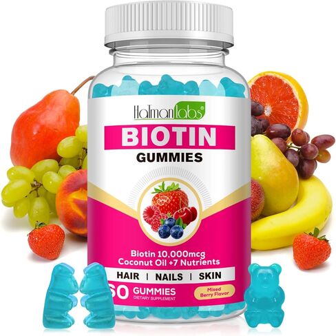 مكمل نمو الشعر البيوتين ONE1X 10,000 ميكروجرام 60 علكة - مكمل قابل للمضغ للبشرة الصحية والشعر والأظافر - فيتامينات الشعر لتساقط الشعر - فيتامينات الشعر الصمغية - نباتي، غير معدّل وراثيًا in Kuwait