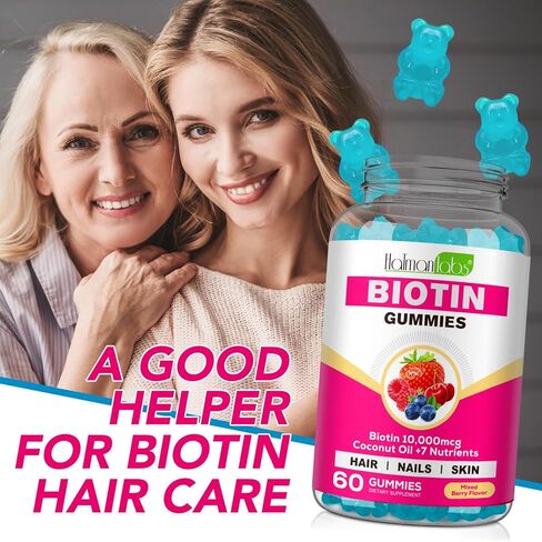 مكمل نمو الشعر البيوتين ONE1X 10,000 ميكروجرام 60 علكة - مكمل قابل للمضغ للبشرة الصحية والشعر والأظافر - فيتامينات الشعر لتساقط الشعر - فيتامينات الشعر الصمغية - نباتي، غير معدّل وراثيًا in Kuwait
