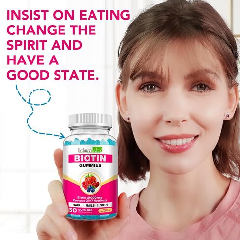 مكمل نمو الشعر البيوتين ONE1X 10,000 ميكروجرام 60 علكة - مكمل قابل للمضغ للبشرة الصحية والشعر والأظافر - فيتامينات الشعر لتساقط الشعر - فيتامينات الشعر الصمغية - نباتي، غير معدّل وراثيًا in Kuwait