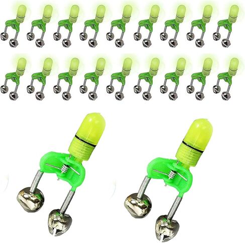 Cailauer 20 قطعة LED التوأم جرس ليلة الصيد إنذار كليب، مؤشر إنذار لدغة الصيد، LED ليلة الصيد رود لدغة الطعم إنذار ضوء. in Saudi Arabia