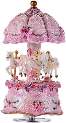 صندوق موسيقى دوار من أكوكو، لون فاخر متغير، ضوء LED، دوار مضيء، 3 أحصنة، صندوق موسيقى دوار لحن يحملك من القلعة في السماء (قلعة في السماء، أرجواني) in Kuwait