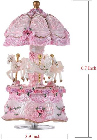 صندوق موسيقى دوار من أكوكو، لون فاخر متغير، ضوء LED، دوار مضيء، 3 أحصنة، صندوق موسيقى دوار لحن يحملك من القلعة في السماء (قلعة في السماء، أرجواني) in Kuwait