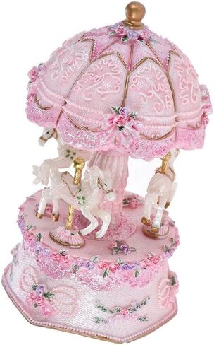 صندوق موسيقى دوار من أكوكو، لون فاخر متغير، ضوء LED، دوار مضيء، 3 أحصنة، صندوق موسيقى دوار لحن يحملك من القلعة في السماء (قلعة في السماء، أرجواني) in Kuwait