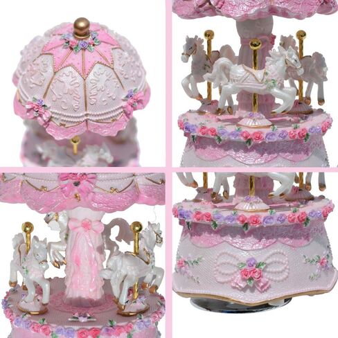 صندوق موسيقى دوار من أكوكو، لون فاخر متغير، ضوء LED، دوار مضيء، 3 أحصنة، صندوق موسيقى دوار لحن يحملك من القلعة في السماء (قلعة في السماء، أرجواني) in Kuwait