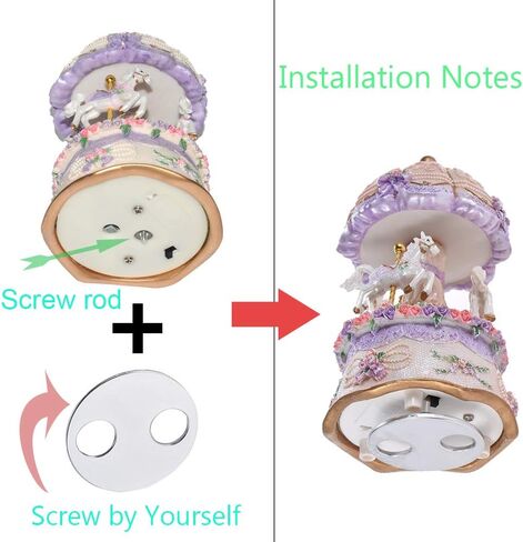 صندوق موسيقى دوار من أكوكو، لون فاخر متغير، ضوء LED، دوار مضيء، 3 أحصنة، صندوق موسيقى دوار لحن يحملك من القلعة في السماء (قلعة في السماء، أرجواني) in Kuwait