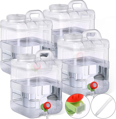 Maxdot 4 عبوات سعة 4 جالون حاوية مياه محمولة مع حنفية سعة 15 لترًا للتخييم حاوية تخزين المياه خزان مياه كبير مع صنبور لتخزين المياه في حالات الطوارئ للتخييم في الهواء الطلق والتنزه سيرًا على الأقدام in Kuwait