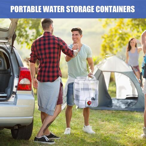 Maxdot 4 عبوات سعة 4 جالون حاوية مياه محمولة مع حنفية سعة 15 لترًا للتخييم حاوية تخزين المياه خزان مياه كبير مع صنبور لتخزين المياه في حالات الطوارئ للتخييم في الهواء الطلق والتنزه سيرًا على الأقدام in Kuwait
