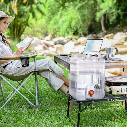 Maxdot 4 عبوات سعة 4 جالون حاوية مياه محمولة مع حنفية سعة 15 لترًا للتخييم حاوية تخزين المياه خزان مياه كبير مع صنبور لتخزين المياه في حالات الطوارئ للتخييم في الهواء الطلق والتنزه سيرًا على الأقدام in Kuwait