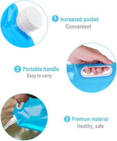 حاوية مياه قابلة للطي، اميسون 5 لتر + 10 لتر، خزان مياه محمول قابل للطي خالي من البيسفينول ايه، حامل مياه بلاستيكي للمشي لمسافات طويلة والتخييم والنزهات والسفر والشواء in Kuwait