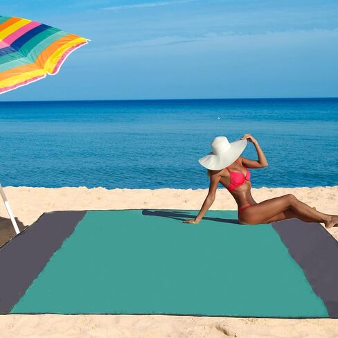 Kiaitre Beach Blanket Waterproof Sandproof, 100% Polyester Large Beach Mat 106''x86'' for Adults 5-8, Sand Free Camping Blanket with 6 Stakes, 1 Carabiner, 1 Compact Storage Bag in Saudi Arabia