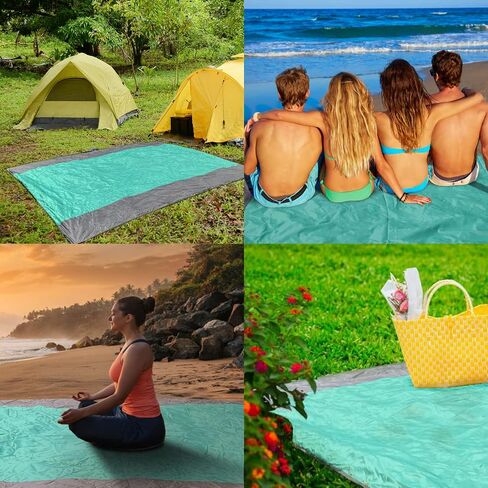 Kiaitre Beach Blanket Waterproof Sandproof, 100% Polyester Large Beach Mat 106''x86'' for Adults 5-8, Sand Free Camping Blanket with 6 Stakes, 1 Carabiner, 1 Compact Storage Bag in Saudi Arabia