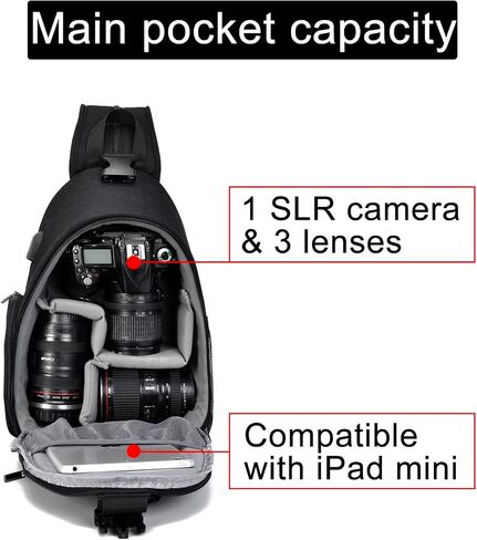 Cwatcun 2-in-1 Sling/Backpack, USB Camera Bag for DSLR/Mirrorless in Saudi Arabia