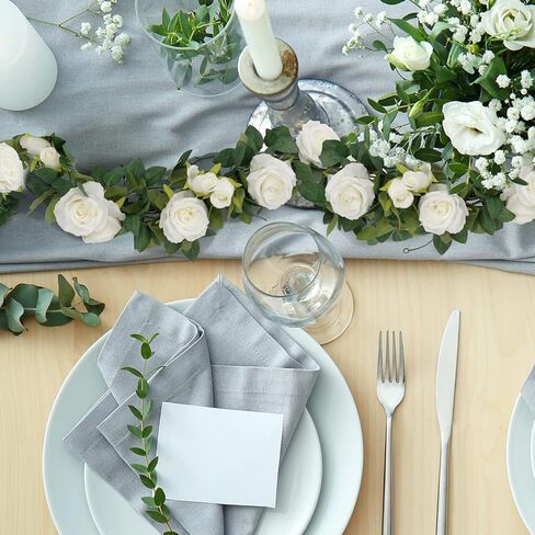 cocoboo 26.2ft 4pcs إكليل الورد الأبيض، فاينز الزهور الاصطناعية، إكليل الورد الأبيض الحريري وهمية، إكليل الزهور المعلقة لحفل زفاف قوس المنزل والحديقة في الهواء الطلق ديكورات الحائط in Kuwait