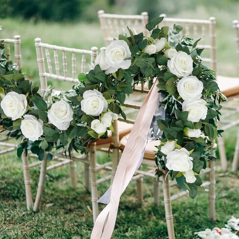 cocoboo 26.2ft 4pcs إكليل الورد الأبيض، فاينز الزهور الاصطناعية، إكليل الورد الأبيض الحريري وهمية، إكليل الزهور المعلقة لحفل زفاف قوس المنزل والحديقة في الهواء الطلق ديكورات الحائط in Kuwait