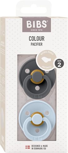 BIBS Pacifiers 6-18 Months | 2-Pack Soothers | BPA-Free Anatomical Nipple | Made in Denmark | Iron/Baby Blue Colour Pacifier in Saudi Arabia