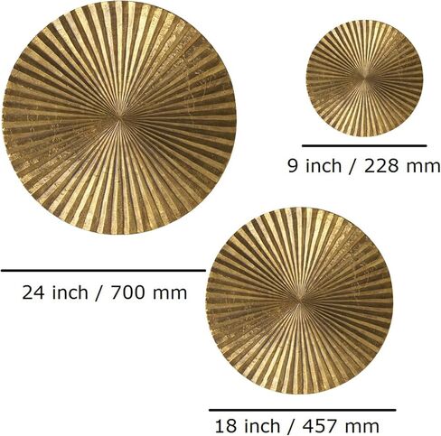 Decorlives Round Sunburst Metal Wall Art | Modern Metal Wall Hanging Décor Sculpture for Living Room Bedroom Home Office (Bright Gold | Set 6-2 Large(24") + 2 Medium(18") + 2 Small(9") Circles) in Saudi Arabia