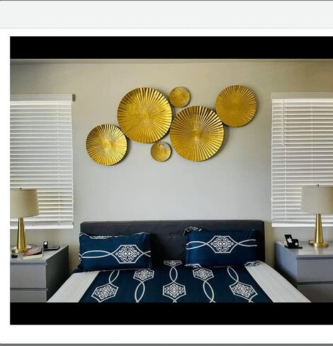 Decorlives Round Sunburst Metal Wall Art | Modern Metal Wall Hanging Décor Sculpture for Living Room Bedroom Home Office (Bright Gold | Set 6-2 Large(24") + 2 Medium(18") + 2 Small(9") Circles) in Saudi Arabia