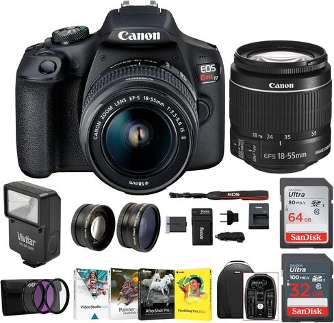 كاميرا Canon EOS Rebel T7 الرقمية: كاميرا فيديو DSLR بدقة 24 ميجابكسل بدقة 1080 بكسل عالية الدقة مع مجموعة عدسات واسعة الزاوية 18-55 مم مع بطاقات SD سعة 64 و32 جيجابايت وفلاش وبطارية احتياطية وحقيبة ظهر ومجموعة فيديو وفن (9 عناصر) in Saudi Arabia