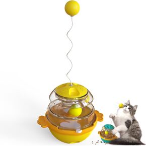 لغز علاج القطط 2 في 1 مع الكرات، لعبة موزع مكافآت القطط في الأماكن المغلقة، لعبة كرة تغذية تفاعلية، إغراءات القطط، جهاز تغذية الألغاز المحفز للعقل، للقطط (أصفر) in Kuwait