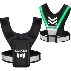 اولكر سترة ركض مع حامل جوال، سترة ركض عاكسة قابلة لاعادة الشحن بمنفذ USB مع اضواء امان خلفية وحزام خصر قابل للتعديل ومقاومة للماء مع حامل جوال على الصدر للرجال والنساء in Kuwait