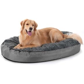 سرير فاخر للكلاب من الفرو الصناعي مصنوع من إسفنج ميموري فوم منفوش للحيوانات الأليفة والقطط مع غطاء قابل للإزالة والغسل (كبير، رمادي) in Kuwait