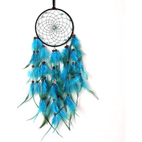 دبل بوميلو - صائد الاحلام مصنوع يدويا من الريش الازرق للتعليق على الحائط، هدية ديكور منزلي in Kuwait