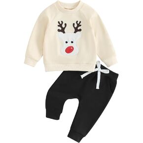 Hnyenmcko طفل رضيع عيد الميلاد الزي طويل الأكمام إلكتروني طباعة Crewneck البلوز + السراويل الشتاء طفل ملابس عيد الميلاد