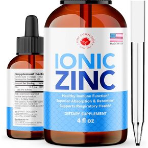 قطرات الزنك السائلة الأيونية للمعدة الحساسة (4 أونصة) تعزز الدعم المناعي وتزيد من الصحة (كمية تكفي 120 يومًا) مكمل فيتامين الزنك للبالغين - الالتهاب، والإجهاد، وحب الشباب، ووظيفة التمثيل الغذائي in Kuwait