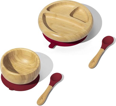 طبق شفط لإطعام الأطفال الصغار من أفانشي + مجموعة ملعقة ذات طرف ناعم للأطفال | أطباق مقسمة من الخيزران | خالية من مادة BPA | يناسب معظم الكراسي العالية | 7 بوصة × 2 بوصة - أزرق in Kuwait