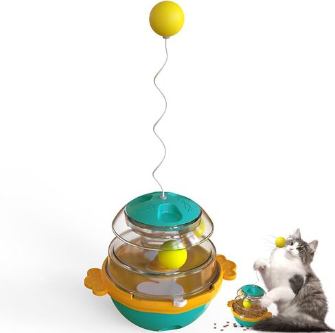 لغز علاج القطط 2 في 1 مع الكرات، لعبة موزع مكافآت القطط في الأماكن المغلقة، لعبة كرة تغذية تفاعلية، إغراءات القطط، جهاز تغذية الألغاز المحفز للعقل، للقطط (أصفر) in Kuwait