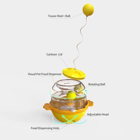لغز علاج القطط 2 في 1 مع الكرات، لعبة موزع مكافآت القطط في الأماكن المغلقة، لعبة كرة تغذية تفاعلية، إغراءات القطط، جهاز تغذية الألغاز المحفز للعقل، للقطط (أصفر) in Kuwait
