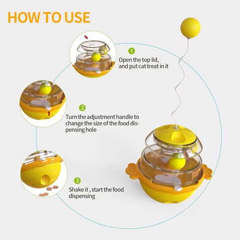 لغز علاج القطط 2 في 1 مع الكرات، لعبة موزع مكافآت القطط في الأماكن المغلقة، لعبة كرة تغذية تفاعلية، إغراءات القطط، جهاز تغذية الألغاز المحفز للعقل، للقطط (أصفر) in Kuwait