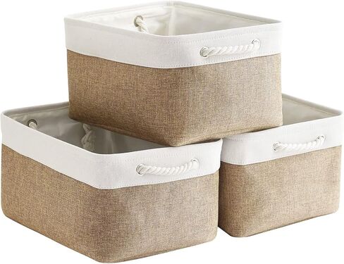 Sacyic Fabric Storage Baskets Rectangular Baskets Baskets for Organizing Fabric Basket for Shelves Decorative Baskets for Toys Empty Gift Baskets Cloth Baskets for Storage (White&Khaki) in Saudi Arabia