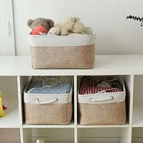 Sacyic Fabric Storage Baskets Rectangular Baskets Baskets for Organizing Fabric Basket for Shelves Decorative Baskets for Toys Empty Gift Baskets Cloth Baskets for Storage (White&Khaki) in Saudi Arabia