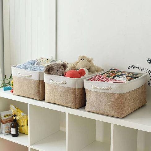 Sacyic Fabric Storage Baskets Rectangular Baskets Baskets for Organizing Fabric Basket for Shelves Decorative Baskets for Toys Empty Gift Baskets Cloth Baskets for Storage (White&Khaki) in Saudi Arabia