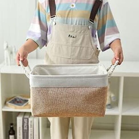 Sacyic Fabric Storage Baskets Rectangular Baskets Baskets for Organizing Fabric Basket for Shelves Decorative Baskets for Toys Empty Gift Baskets Cloth Baskets for Storage (White&Khaki) in Saudi Arabia