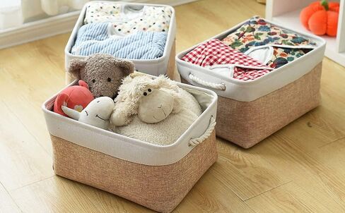 Sacyic Fabric Storage Baskets Rectangular Baskets Baskets for Organizing Fabric Basket for Shelves Decorative Baskets for Toys Empty Gift Baskets Cloth Baskets for Storage (White&Khaki) in Saudi Arabia