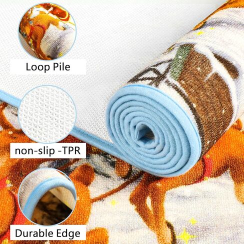 Chicrug Christmas Runner Rug for Bedroom, 2X6 TPR Washable Runner Carpet Rug for Living Room, Non Slip Hallway Floor Rug for Kitchen Room, Reindeer Santa Claus Decoration Runner Rug Holiday Farmhouse in Kuwait